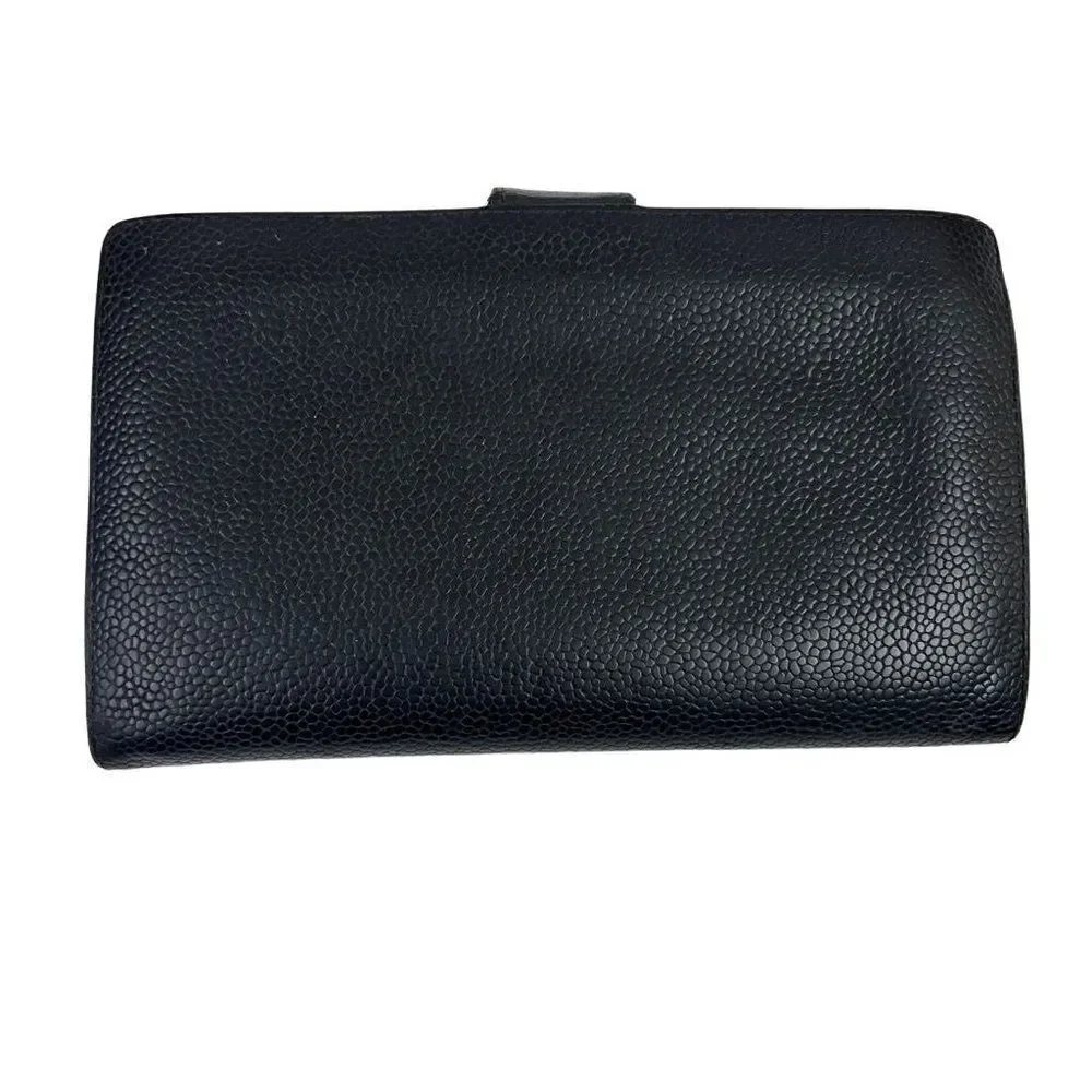 Chanel Black Caviar Leather CC Logo Long Wallet